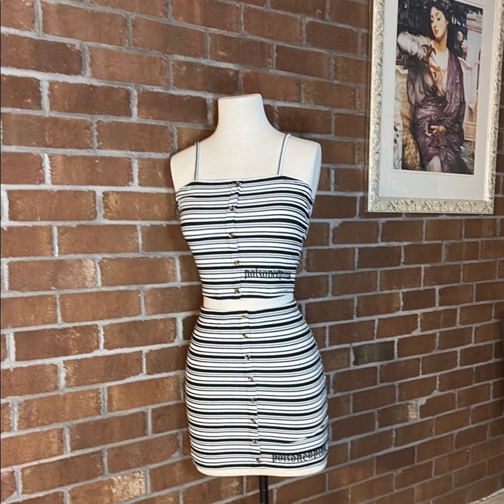 Stylish Black and White Striped 2 piece set skirt and top
